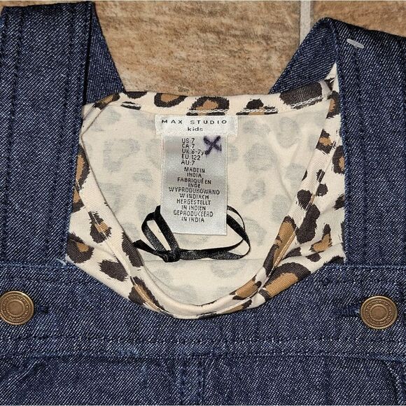 Max Studio Denim Romper Dress Heart Pocket & Animal Print Longsleeve Top Size 7 - Picture 6 of 8